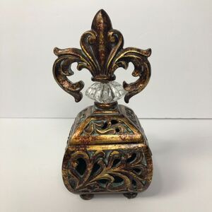 Fleur De Lis Small Trinket Box Clear Acrylic Accent Distressed Lidded